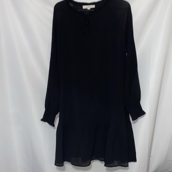 LOFT WO SIZE LG Black Cocktail Dress with Bishop Sleeves and Crew Neck pleated - Picture 7 of 14